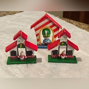 Vintage Christmas ornaments diorama wooden ornament hand painted